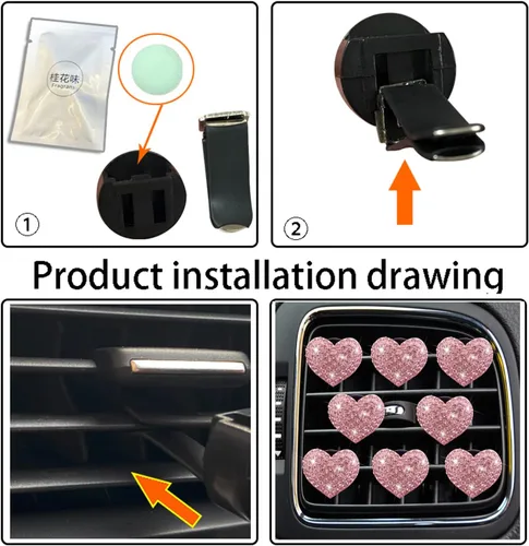 Miniatura 7 de 8 clips de ventilación con forma de corazón brillante, ambientadores de aire de corazón de cristal, clip de ventilación de diamantes de imitación