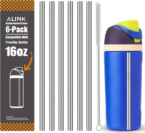 ALINK Pajitas de acero inoxidable para botella de agua aislada Owala FreeSip de 16 onzas, paquete de 6 popotes de repuesto de metal reutilizables