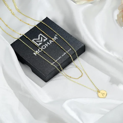 Miniatura 7 de M MOOHAM Collares de oro para mujer a la moda, collar con colgante personalizado, cadena de satélite delicada Collar chapado en oro de 16 quilates