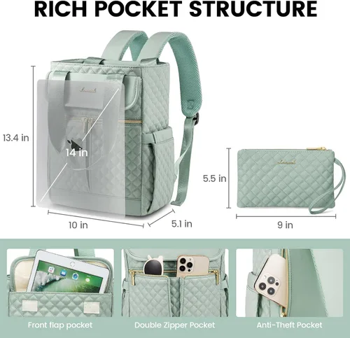 Miniatura 3 de LOVEVOOK Mochila convertible para mujer, Verde, A la moda