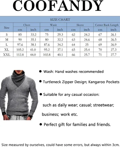 Miniatura 6 de COOFANDY Suéter de punto de cuello alto para hombre, cuello de chal, ajuste delgado, cuello alto con bolsillos