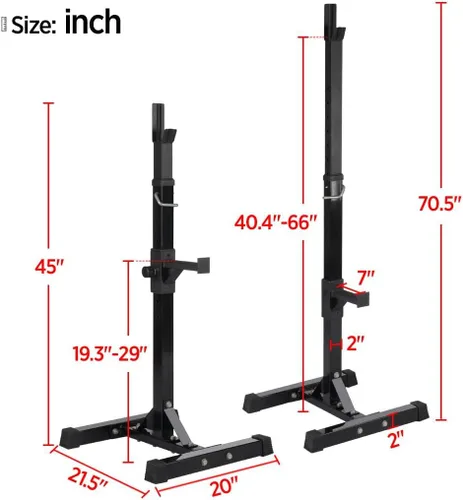 Miniatura 2 de Topeakmart 45-70.5 pulgadas ajustable para sentadillas Estación de inmersión Soporte de barra Soporte de inmersión Banco de fitness Equipo de prensa