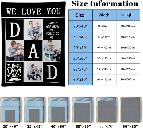 Miniatura 6 de Regalos personalizados de cumpleaños para el día del padre para el mejor papá de parte de hija, hijo, esposa, niños, manta personalizada para papá