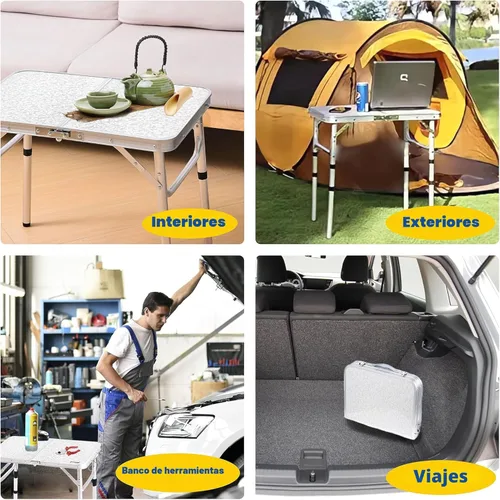 Miniatura 6 de Mesa de camping plegable Yriuat 2 pies mesa de picnic portátil de altura ajustable mesa pequeña de aluminio plegable ligera con asa de transporte
