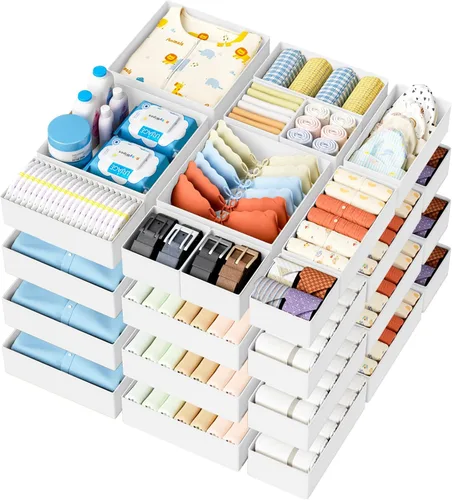 Miniatura 33 de DIMJ Organizador de cajones para ropa, paquete de 12 unidades, organizadores plegables para bebé, organizador de almacenamiento y cómoda para Beige