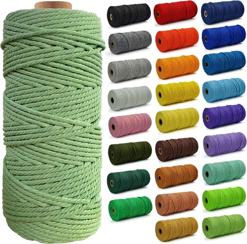 Miniatura 53 de Cuerda de Algodón 8mm x 20 Yardas - Cuerda de Macramé Natural Sin Blanquear - Cuerda de Algodón Trenzada de 3 Hilos para Colgar en la Pared, Blanco