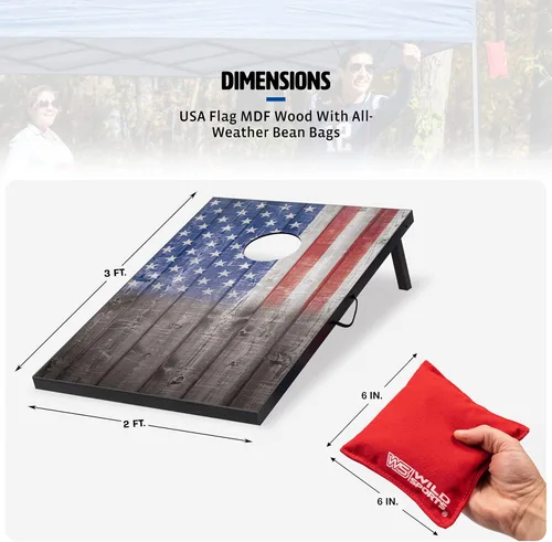 Miniatura 4 de Wild Sports Juego de Cornhole para exteriores de 2'x3' o 2'x4', bandera de Estados Unidos o opciones de madera natural con bolsa de transporte