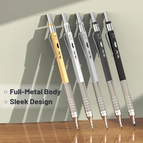 Miniatura 7 de Mr. Pen - Juego de lápices mecánicos de metal con recambios de plomo y borradores, paquete de 5 5 Sizes, 0.3, 0.5, 0.7, 0.9 & 2mm, 6x Tubes HB