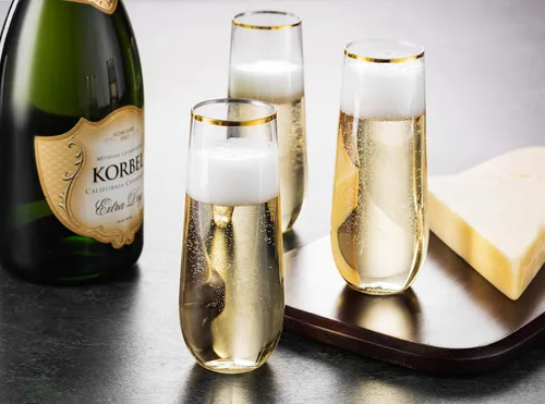 Miniatura 5 de Munfix Paquete de 48 copas de champán de plástico sin tallo, desechables, 9 onzas, borde dorado, vasos de plástico transparente para tostar