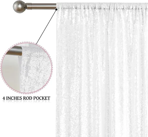 Miniatura 4 de Sugargirl - Cortina de fondo de lentejuelas blancas, 2 paneles de 2 pies x 8 pies, cortinas de fondo brillantes blancas, cortinas de purpurina