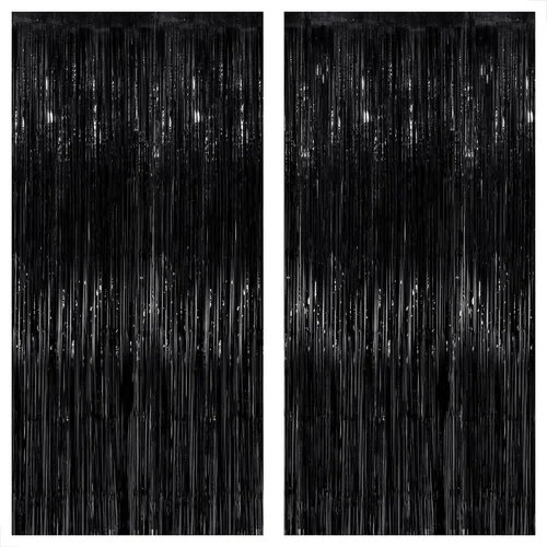 KatchOn - Telón de fondo negro con flecos de 6.4 x 8 pies, extra grande, paquete de 2, telón de fondo de oropel negro para decoraciones de fiesta