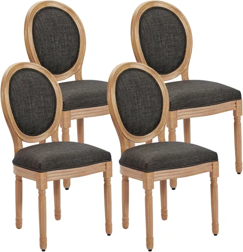 Miniatura 14 de Juego de 2 sillas de comedor francesas con respaldo redondo, sillas de comedor tapizadas de mediados de siglo con patas de madera maciza para Beige