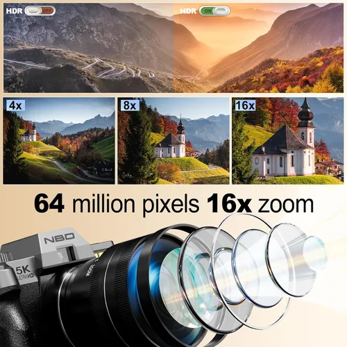 Miniatura 2 de NBD Cámaras digitales 5K para fotografía – Cámara de viaje con zoom de 16X con pantalla abatible de 180°, cámaras de vlogging de 64MP para YouTube