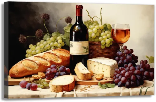 Miniatura 7 de OAAPITI Cuadros de Cocina Decoración de Pared Acuarela Vino Uva Pan Impresión en Lienzo Pinturas Abstractas de Frutas y Alimentos para Comedor Casa