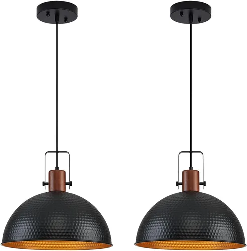 Miniatura 15 de Luces Colgantes Azules de 12 Pulgadas Martilladas Mate, Luces Colgantes para Isla de Cocina Estilo Industrial Granja, Altura Ajustable, Lámparas