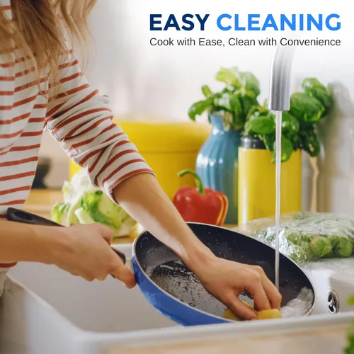 Miniatura 5 de SereneLife Juego de 20 utensilios de cocina azules con cuchillos, incluye ollas y sartenes de varios tamaños, antiadherentes con tapas y utensilios