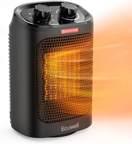 ECOWELL Calentador de espacio portátil de 1500 W para uso en interiores, oscilante de 60°, ventilador eléctrico pequeño con termostato ajustable