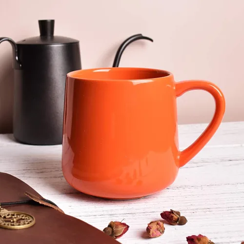 Miniatura 2 de Bosmarlin Juego de 2 tazas de café de cerámica brillante, taza de té para oficina y hogar, 18 onzas, adecuadas para lavavajillas y microondas Naranja