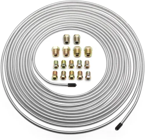 Kit de línea de freno de 25 pies - Tubo de cobre chapado en zinc de 3/16 - 16 accesorios de abocinado invertido - Kit de reparación universal de