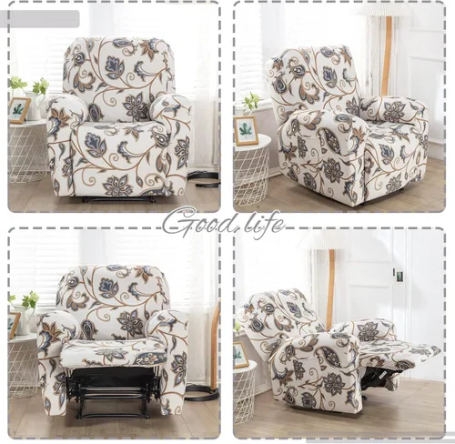 Miniatura 3 de Peryiter 4 fundas para silla reclinable de 1 asiento, fundas elásticas para silla mecedora, con bolsillo para el brazo, protector de muebles Fallon