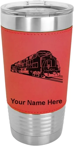 Miniatura 18 de LaserGram Vaso aislado al vacío de 20 onzas, tren de carga, grabado personalizado incluido (piel sintética, estilo béisbol)