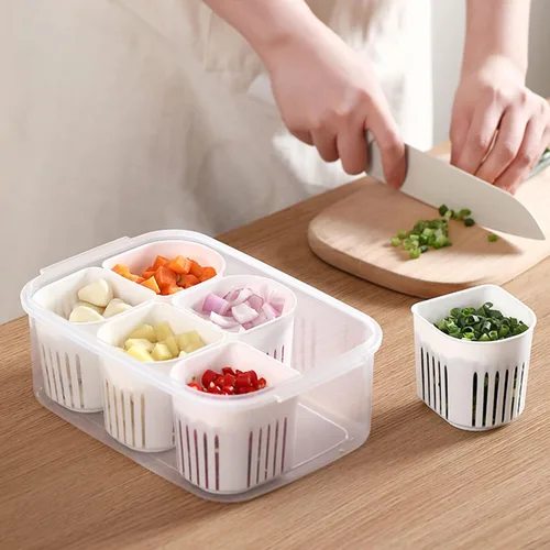 Miniatura 6 de Contenedores de almacenamiento de alimentos con tapas, herméticos, 6 unidades, reutilizables, divididos, organizadores de refrigerador, extraíbles