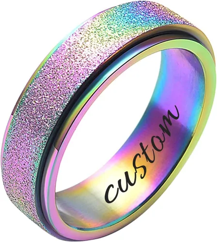 2 anillos antiestrés para la ansiedad para mujeres, anillo de boda de acero de titanio para niñas, grabado personalizado, explosión de arena,