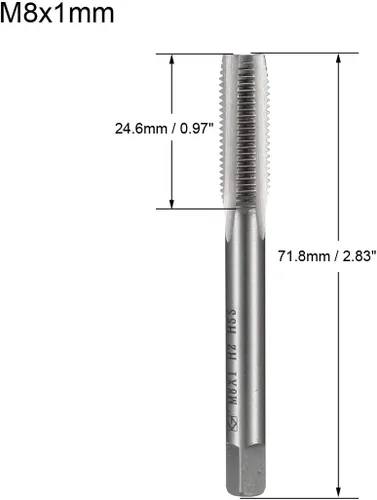 Miniatura 2 de uxcell Métrica máquina de grifo M8 x 1 H2 acero de alta velocidad 3 flautas rectas roscado roscado reparación de maquinista herramienta de bricolaje