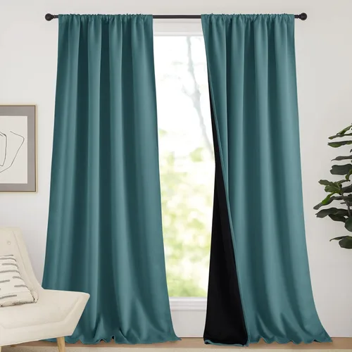 Miniatura 45 de NICETOWN Cortinas blancas 100% opacas, 2 capas gruesas completamente opacas con bolsillo para barra, cortinas aislantes térmicas para Blanco puro