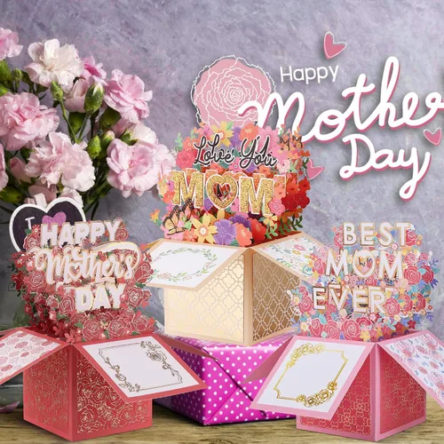 Miniatura 3 de POPGIFTU Paquete de 3 tarjetas emergentes 3D para el día de la madre con sobres y etiquetas de mensaje, juego de tarjetas de felicitación de ramo
