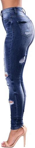 Miniatura 10 de KUNMI - Pantalones de mezclilla clásicos de cintura alta para mujer, elásticos, con efecto de levantamiento de glúteos, ajustados
