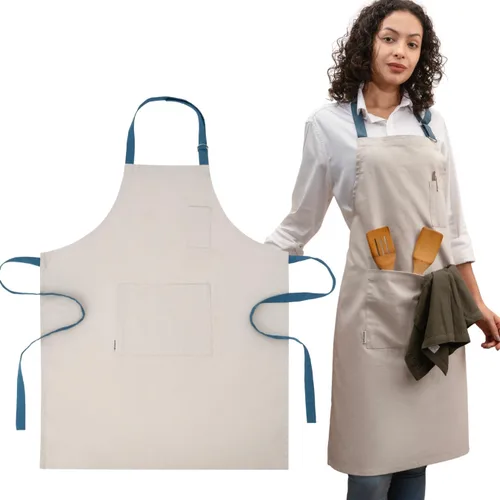 Miniatura 10 de Cotton Canvas Apron for Women & Men – Adjustable Neck Strap & Waist Ties with Pockets