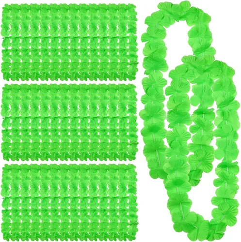 Miniatura 9 de Jexine 50 unidades de collar hawaiano Leis de flores tropicales para fiesta Luau, flores artificiales, lazo para el cuello para decoración de playa