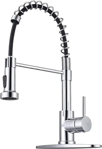Miniatura 14 de WEWE Grifo de fregadero de cocina, grifos de cocina con rociador desplegable de acero inoxidable de una sola manija un solo agujero níquel cepillado