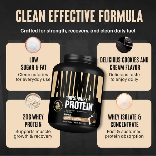 Miniatura 5 de Animal 100% Proteína de suero de leche en polvo – Mezcla de suero para antes del entrenamiento o después del entrenamiento, recuperación, reemplazo