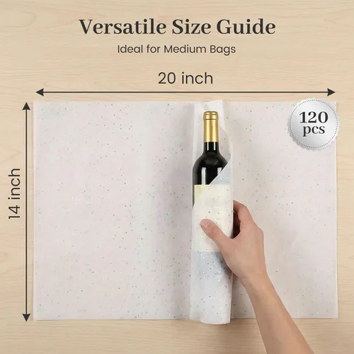 Miniatura 4 de Koogel 120 hojas de papel de seda, papel de seda blanco de 20 x 14 pulgadas para bolsas de regalo, envoltura de purpurina para cumpleaños, proyectos