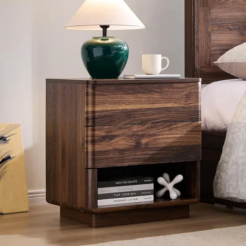 Miniatura 9 de ACCOHOHO Mesita de noche con estación de carga, mesa auxiliar de 22" con apertura por presión y 2 cajones de almacenamiento, mesita grande moderna