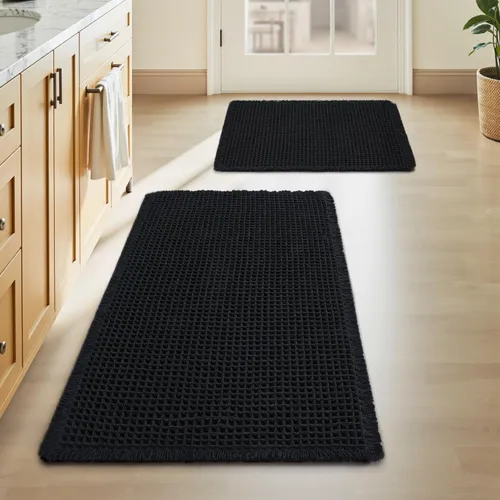 Miniatura 71 de AMOAMI Tapete de baño mejorado con diseño de gofre, súper absorbente, antideslizante, para suelo de baño, lavable a máquina, con borlas, tapetes