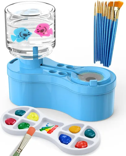 Limpiadores de pinceles, con paleta de pintura y soporte para pinceles para acuarela/óleo, acrílico y pinturas a base de agua, estación de pintura