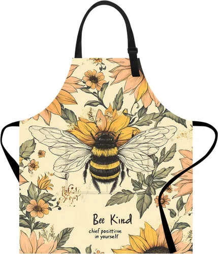 Miniatura 6 de Delantal divertido con bolsillo para mujeres y hombres, delantal de cocina ajustable para barbacoa y horneado con lindos animales y flores