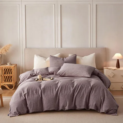 Miniatura 8 de BFS HOME Funda de edredón de lino tamaño King, mezcla de lino de algodón suave y transpirable, juego de ropa de cama de 3 piezas con 2 fundas