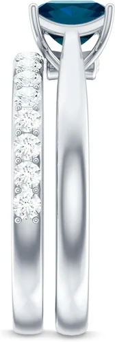 Miniatura 17 de Juego de anillos de boda de topacio azul Londres con diamante, juego de anillos solitarios de topacio azul de corte princesa para mujer (calidad AAA)