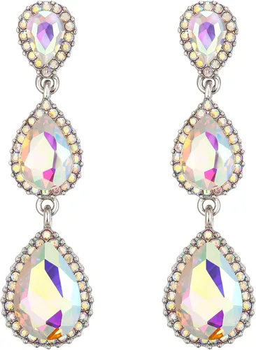Miniatura 56 de EleQueen Pendientes de cristal austriaco en tono dorado para mujer, forma de pera de 2.5 pulgadas, color esmeralda