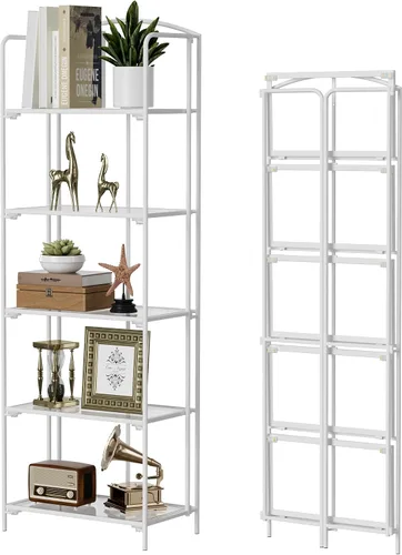 Miniatura 25 de Crofy - Estantería plegable sin montaje para sala de estar, estantería plegable de 2 niveles en color negro para oficina en casa, organizador