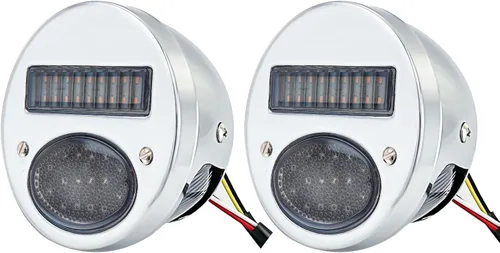 Miniatura 14 de FATECIM 2 luces traseras LED vintage Duolamp de 12 V, indicador de parada trasera con señales de giro y lámpara de matrícula, lente ahumada, Negro
