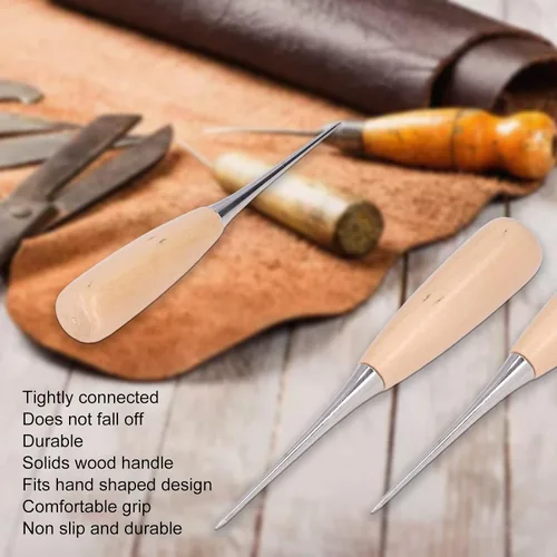 Miniatura 3 de Punzón de cuero para bricolaje, 3 piezas de punzón de cuero con mango de madera, juego de herramientas de perforación de cuero para reparar