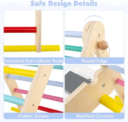 Miniatura 8 de Olakids Pikler - Juego de triángulos 7 en 1, juguetes de escalada para niños pequeños, plegable de madera Montessori, gimnasio de selva con escalera
