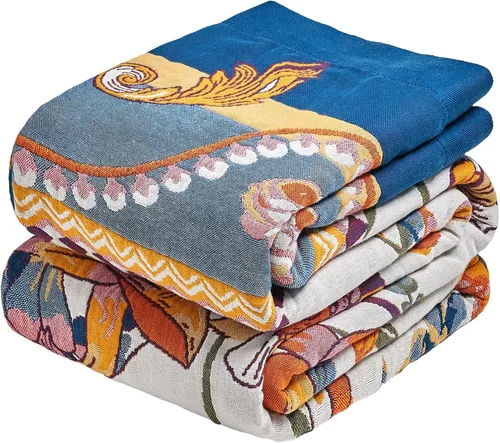 Miniatura 24 de MSGKV Manta de Tiro 100% Algodón para Cama Sofá Otoño 90''x 98'' Mantas de Muselina Súper Suaves Cálidas Colcha Bohemia Ligera Mantas Decorativas