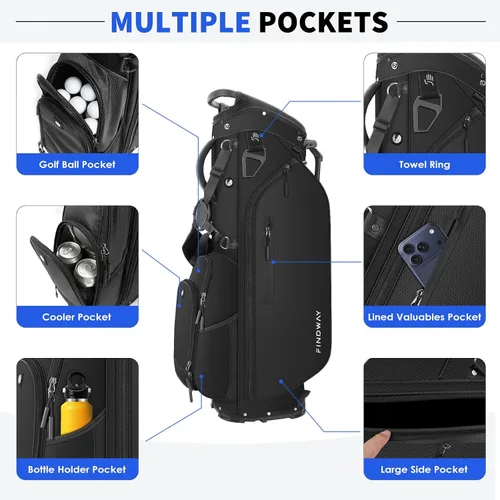 Miniatura 5 de Findway Bolsa de golf de 5 vías, bolsas de golf ligeras para hombres y mujeres con divisores de longitud completa, múltiples bolsillos acolchados