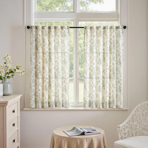 Miniatura 98 de Jinchan Cortinas de Mezcla de Lino con Estampado Floral para Sala de Estar, 84 Pulgadas de Largo, Cortinas con Bolsillo para Varilla y Tab Trasera
